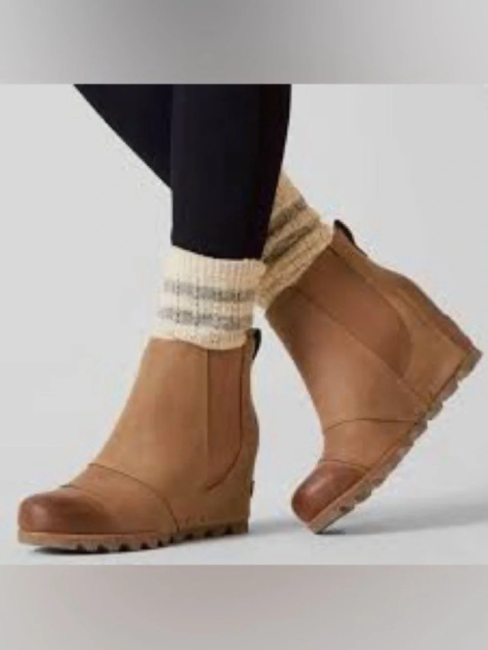 Sorel Lea Wedge Chelsea Ankle Boots Tan Waterproof Leather Women’s Size 7.5
